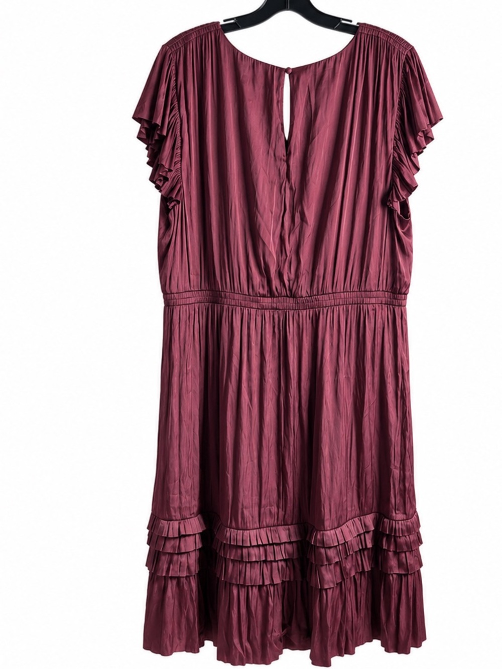 Lane Bryant Plus Size 22 Wine Burgundy Pleated Dress Flutter Sleeve Romantic - Picture 3 of 5